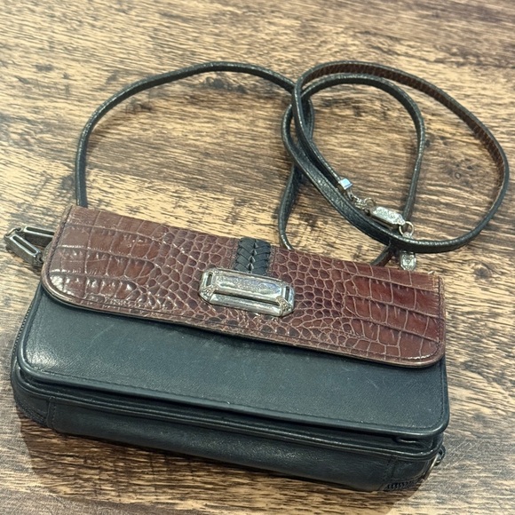 Brighton Black and Brown Mini Bag with Crocodile Texture - Picture 1 of 8